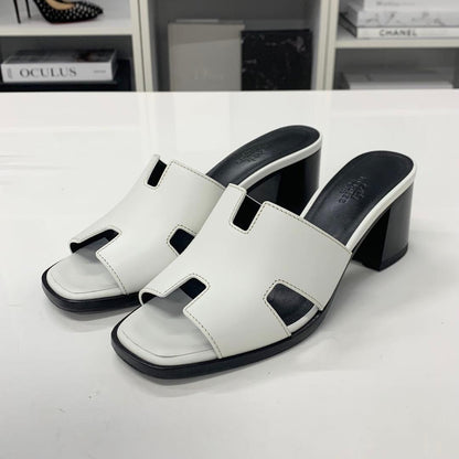 Hermes Area 60 Leather Sandals Mule White