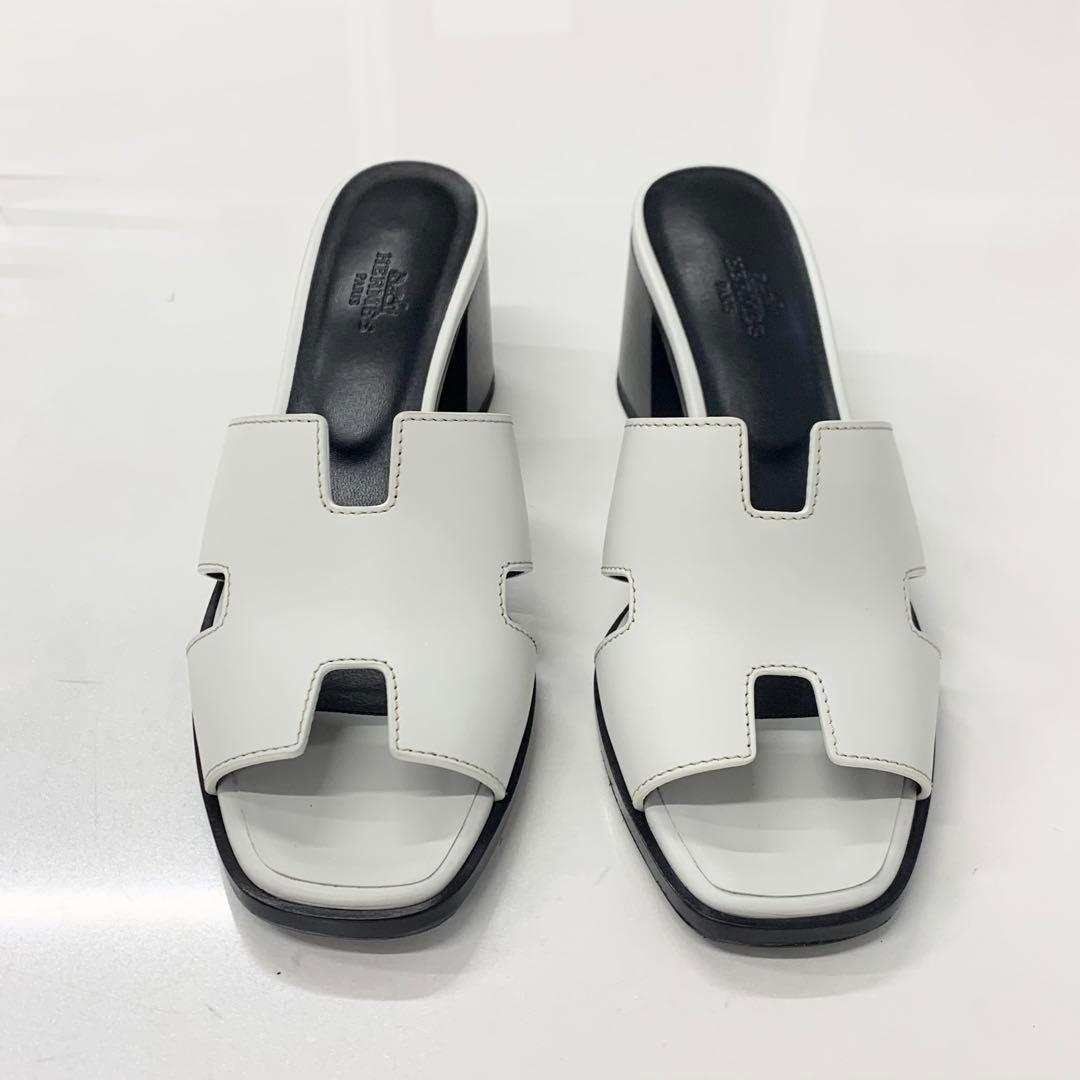 Hermes Area 60 Leather Sandals Mule White
