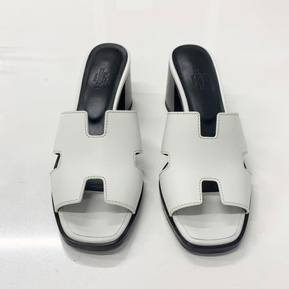 Hermes Area 60 Leather Sandals Mule White