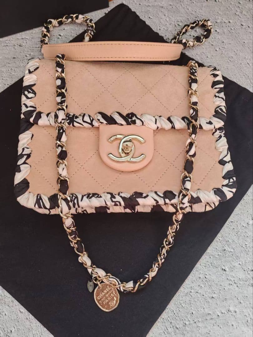 Chanel Suede Ribbon Mini Flap Bag Pink