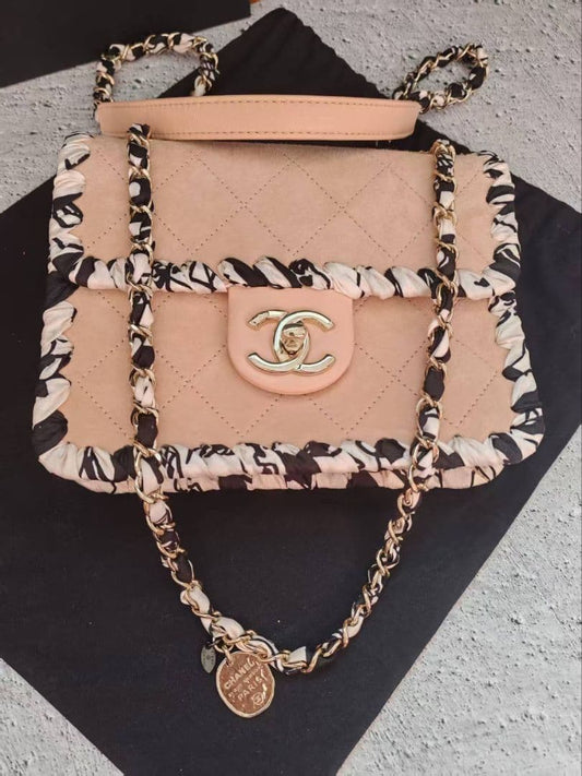 Chanel Suede Ribbon Mini Flap Bag Pink