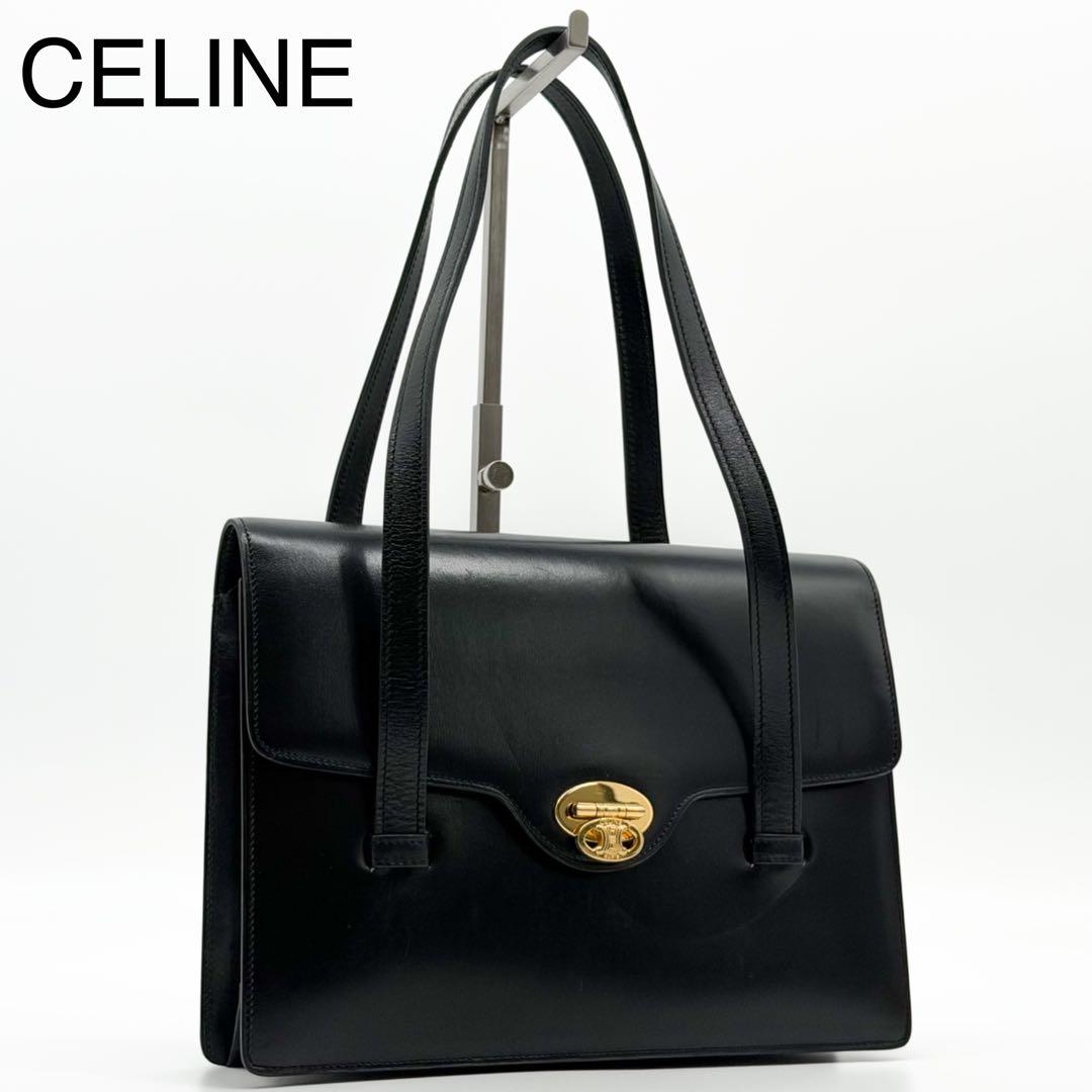 Celine Carriage Triomphe Leather Tote Vintage Black