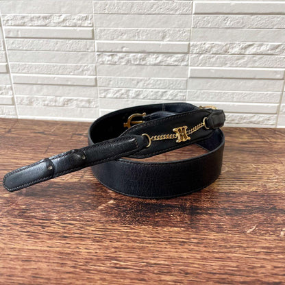 Celine Leather Triomphe Logo Gold Belt Black — view 2