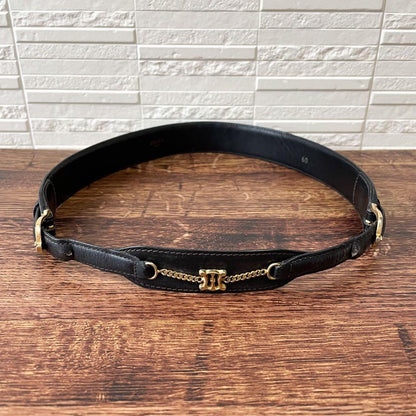 Celine Leather Triomphe Logo Gold Belt Black — view 3