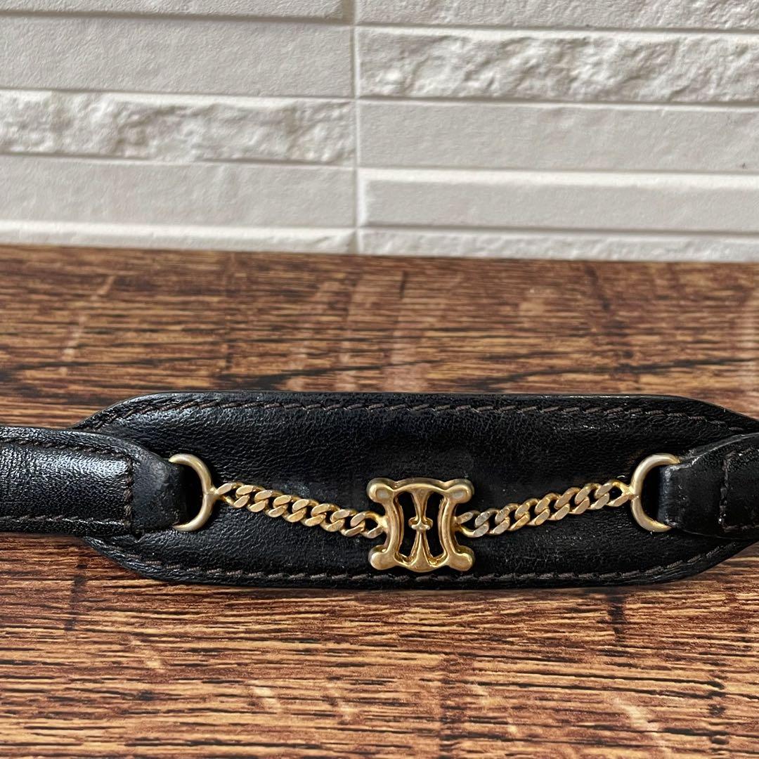 Celine Leather Triomphe Logo Gold Belt Black — view 9