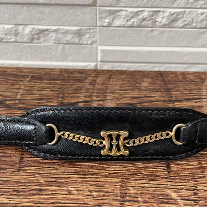 Celine Leather Triomphe Logo Gold Belt Black — view 9