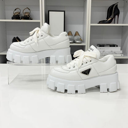 Prada Triangle Logo Leather Lace Up Sneakers White — view 2