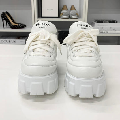 Prada Triangle Logo Leather Lace Up Sneakers White — view 4