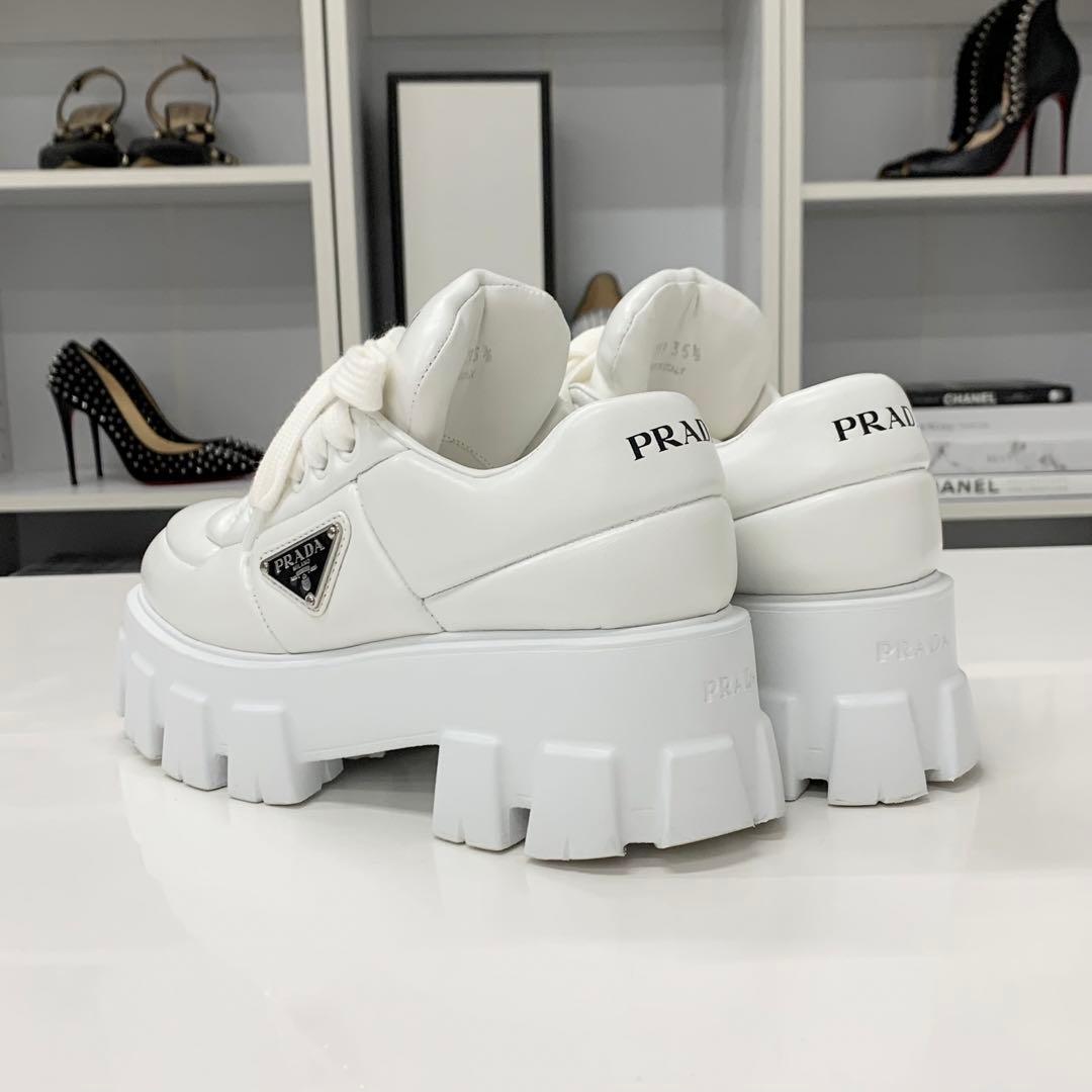 Prada Triangle Logo Leather Lace Up Sneakers White — view 5