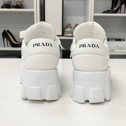 Prada Triangle Logo Leather Lace Up Sneakers White — view 6
