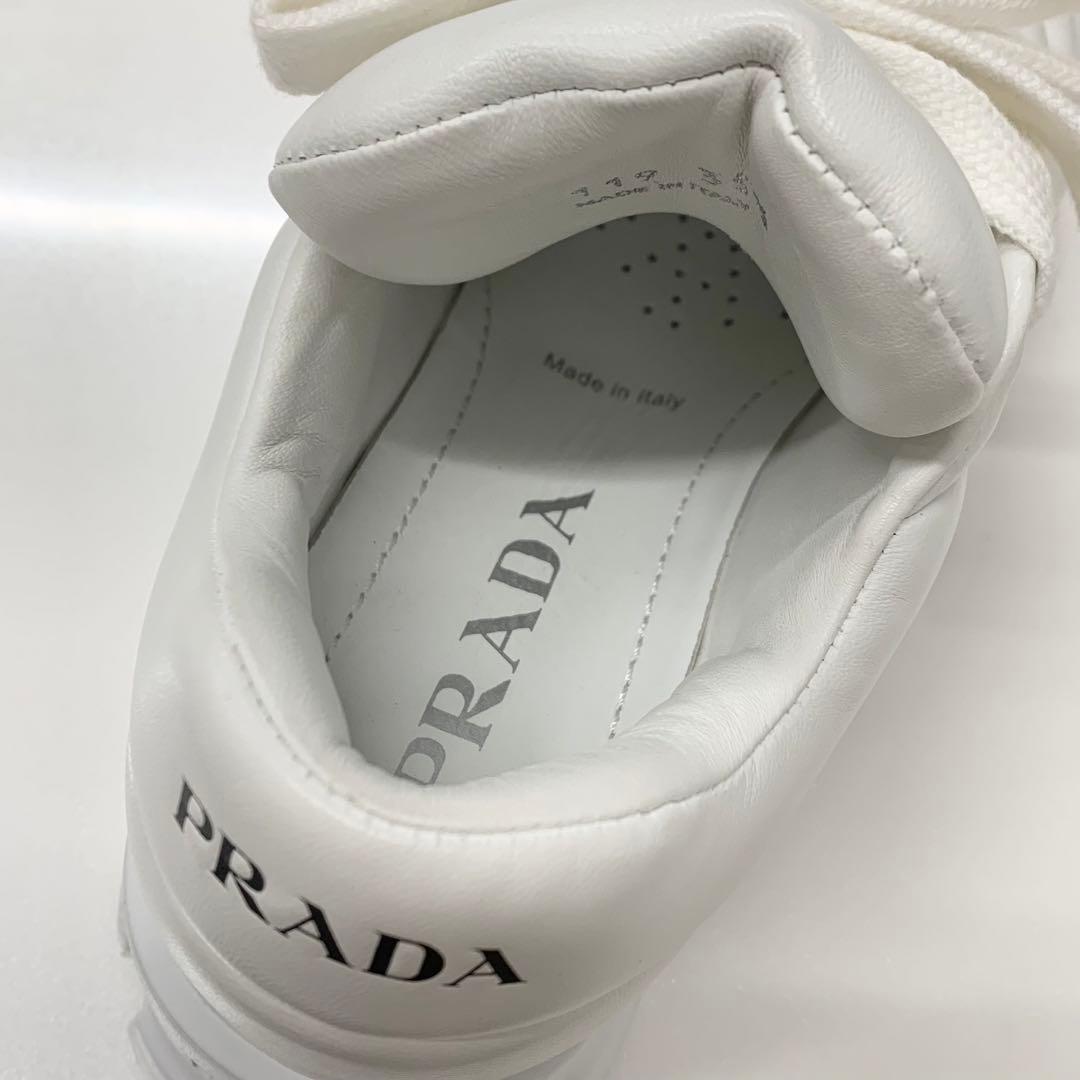 Prada Triangle Logo Leather Lace Up Sneakers White — view 8