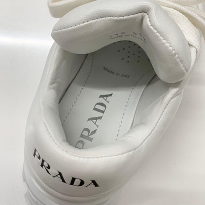 Prada Triangle Logo Leather Lace Up Sneakers White — view 8