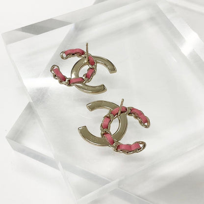 Chanel Earrings CC Logo Rhinestone Gold Pink — view 3