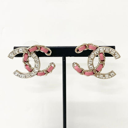 Chanel Earrings CC Logo Rhinestone Gold Pink — view 6