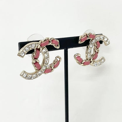 Chanel Earrings CC Logo Rhinestone Gold Pink — view 7