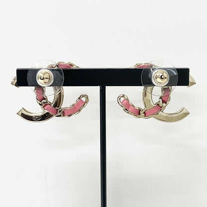 Chanel Earrings CC Logo Rhinestone Gold Pink — view 8