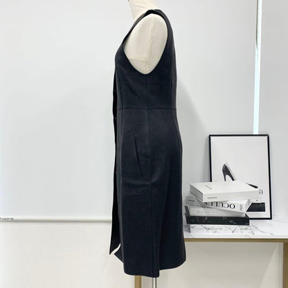 Hermes Long Vest Gilet Serie Button Leather Sleeveless Black