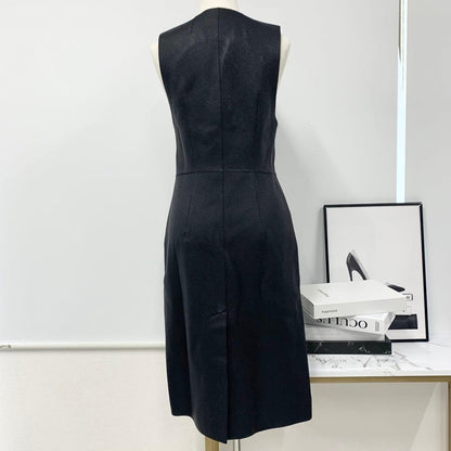 Hermes Long Vest Gilet Serie Button Leather Sleeveless Black
