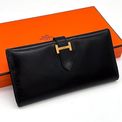 Hermes Bearn Classic Box Calf Black Wallet