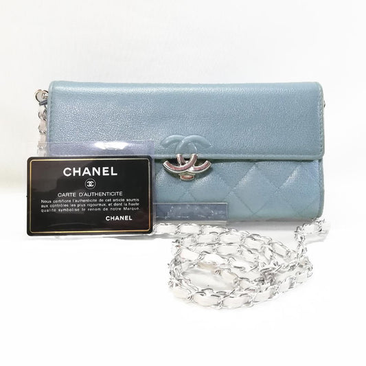 Chanel Caviar Quilted Wallet Light Blue Silver