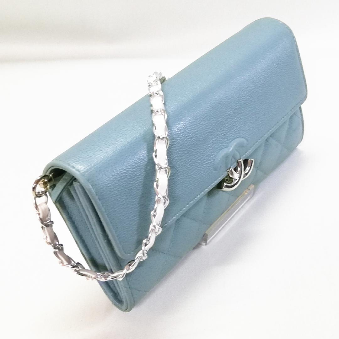 Chanel Caviar Quilted Wallet Light Blue Silver — view 2