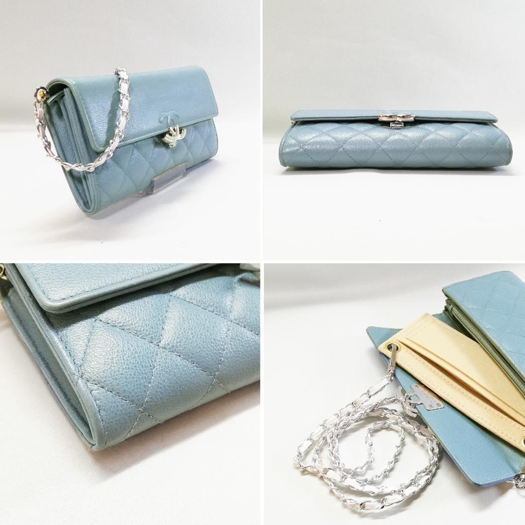Chanel Caviar Quilted Wallet Light Blue Silver — view 3