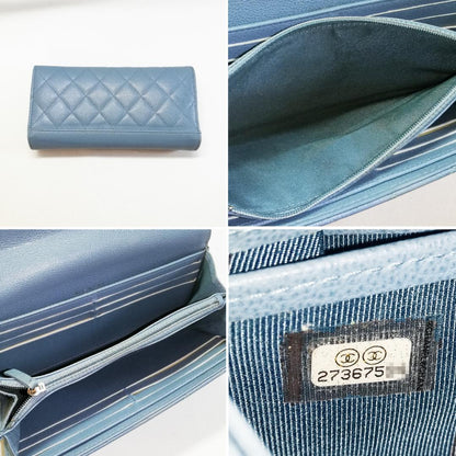 Chanel Caviar Quilted Wallet Light Blue Silver — view 4