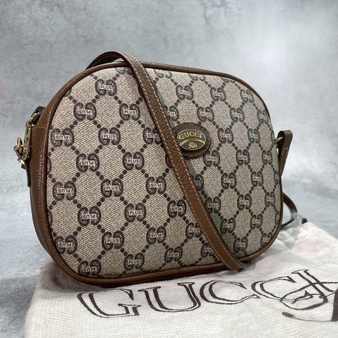 Gucci GG Shoulder Bag Brown Beige Logo Leather