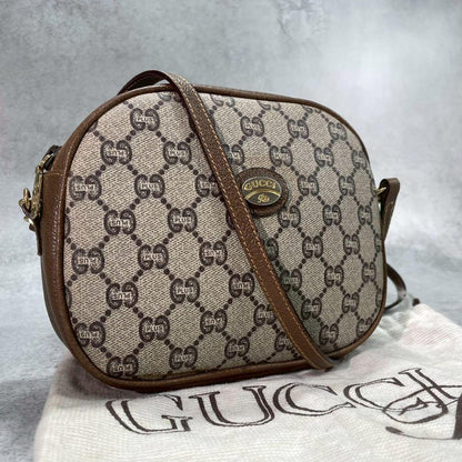 Gucci GG Shoulder Bag Brown Beige Logo Leather
