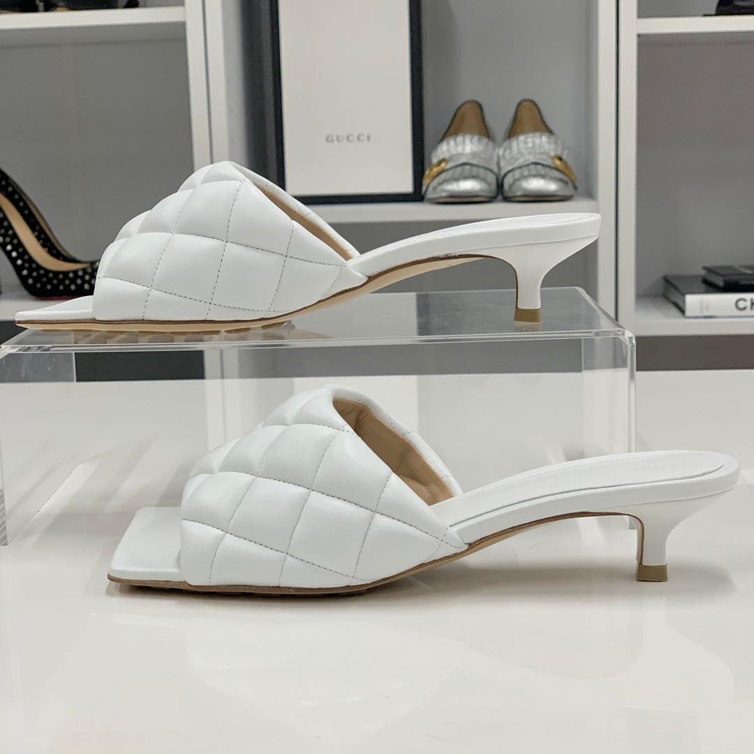 Bottega Veneta Lambskin Quilted Mules White