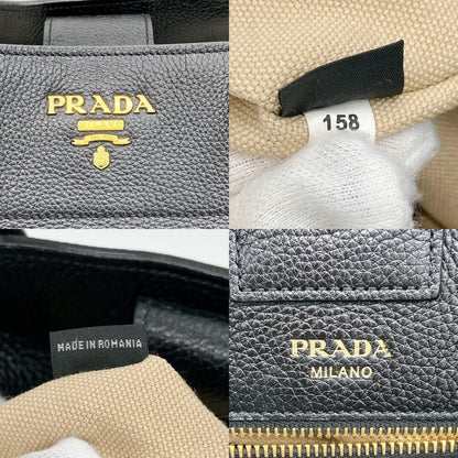 Prada 2way Bag Leather Black Gold Hardware A4 Logo