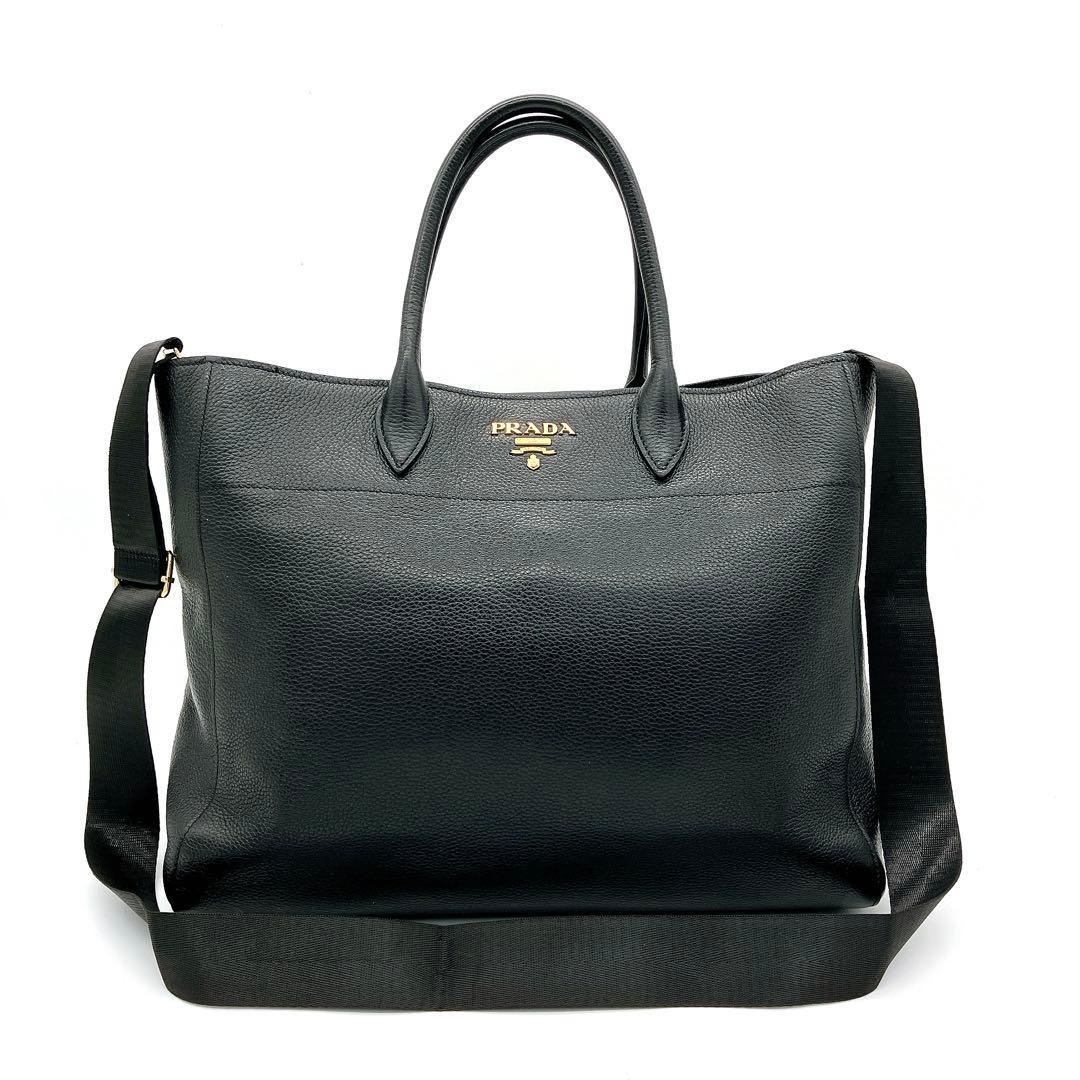 Prada 2way Bag Leather Black Gold Hardware A4 Logo