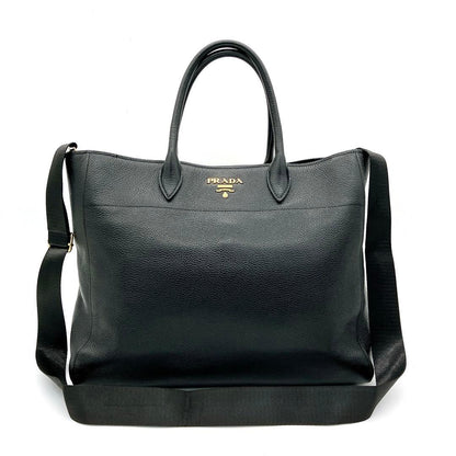 Prada 2way Bag Leather Black Gold Hardware A4 Logo