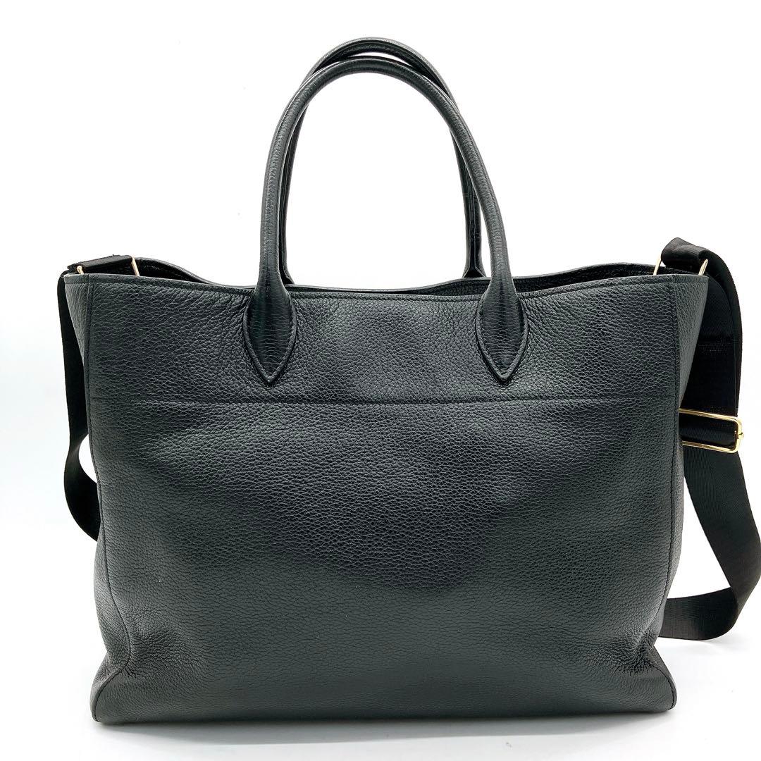 Prada 2way Bag Leather Black Gold Hardware A4 Logo