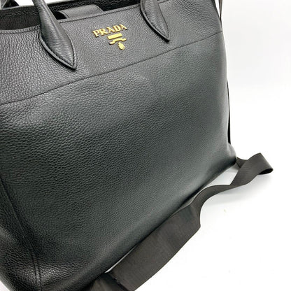 Prada 2way Bag Leather Black Gold Hardware A4 Logo