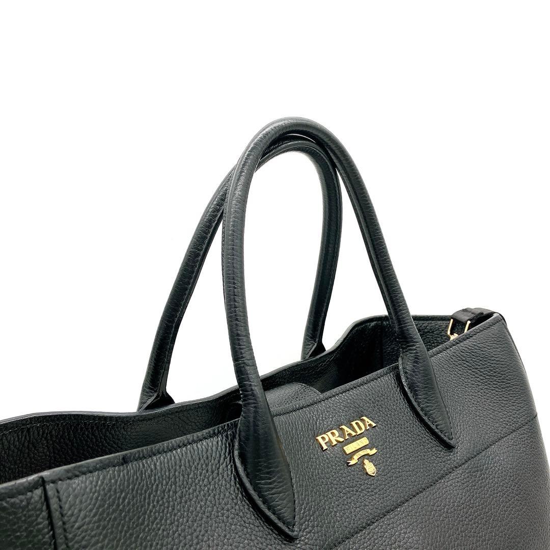 Prada 2way Bag Leather Black Gold Hardware A4 Logo