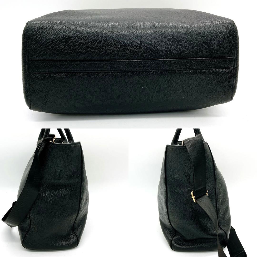 Prada 2way Bag Leather Black Gold Hardware A4 Logo