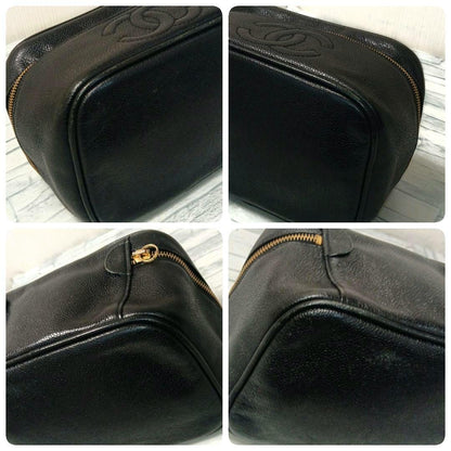Chanel Vanity Pouch Caviar Leather Black CC Logo — view 5