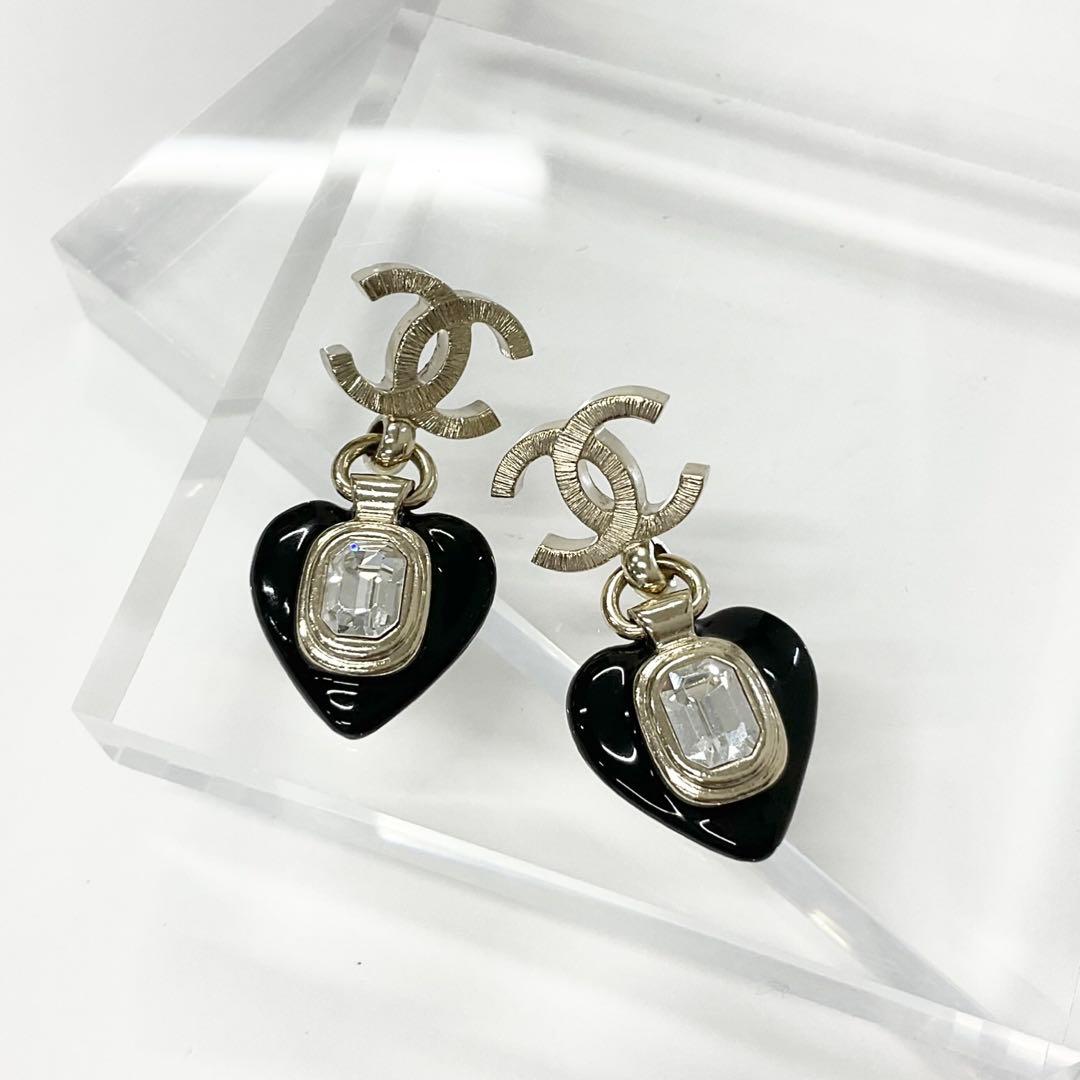 Chanel Cocomark Earrings Heart Bijou Gold Black