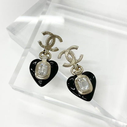 Chanel Cocomark Earrings Heart Bijou Gold Black