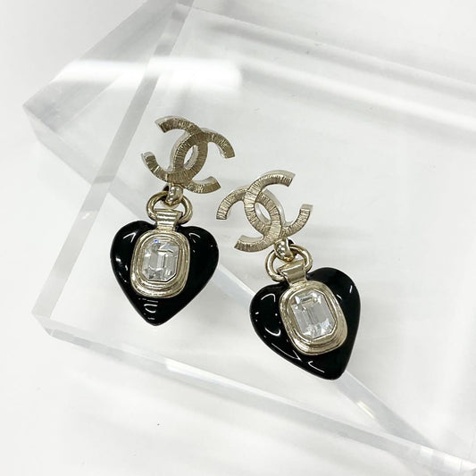Chanel Cocomark Earrings Heart Bijou Gold Black