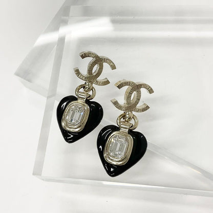 Chanel Cocomark Earrings Heart Bijou Gold Black