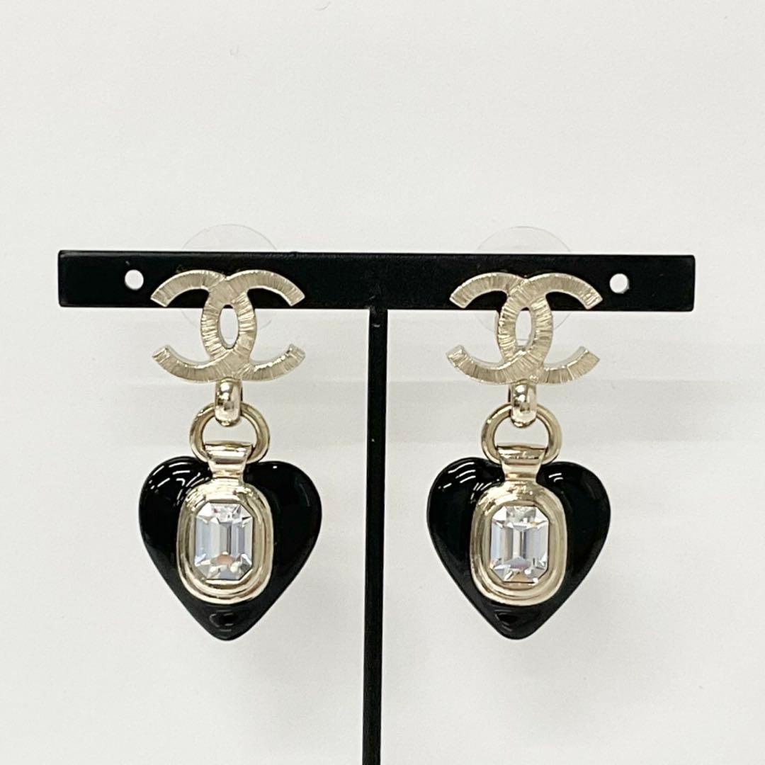 Chanel Cocomark Earrings Heart Bijou Gold Black