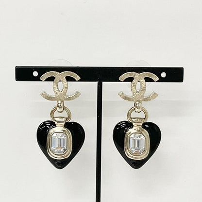 Chanel Cocomark Earrings Heart Bijou Gold Black