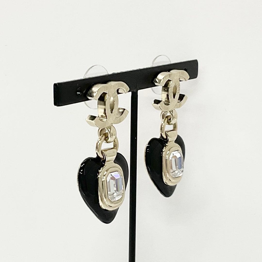 Chanel Cocomark Earrings Heart Bijou Gold Black