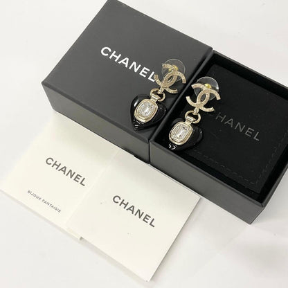 Chanel Cocomark Earrings Heart Bijou Gold Black