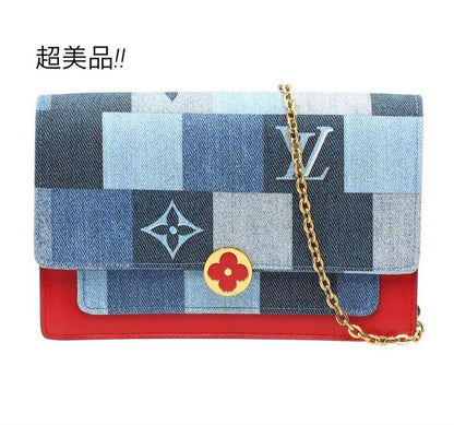 RARE Louis Vuitton Monogram Denim Chain Wallet Purse