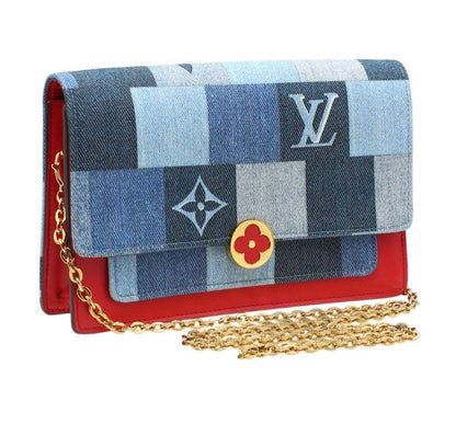 RARE Louis Vuitton Monogram Denim Chain Wallet Purse