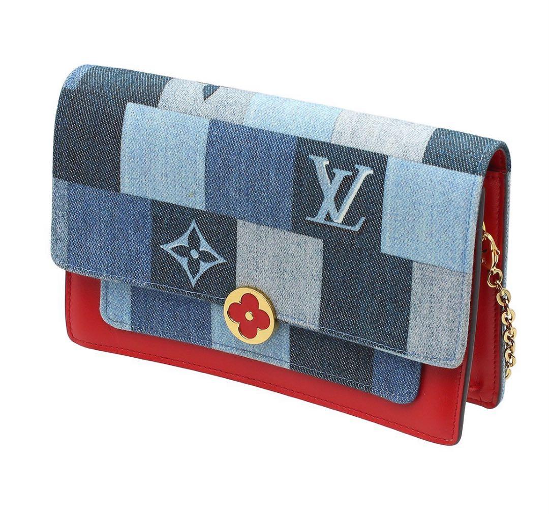 RARE Louis Vuitton Monogram Denim Chain Wallet Purse