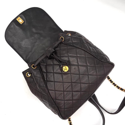 Chanel Quilted Backpack Black Lambskin Brown — view 3
